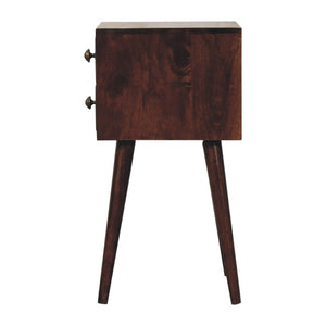 HomeRoots 22" Walnut Solid Wood Nightstand - Mid-Century Modern Design with Two Drawers for Smart Storage 651569