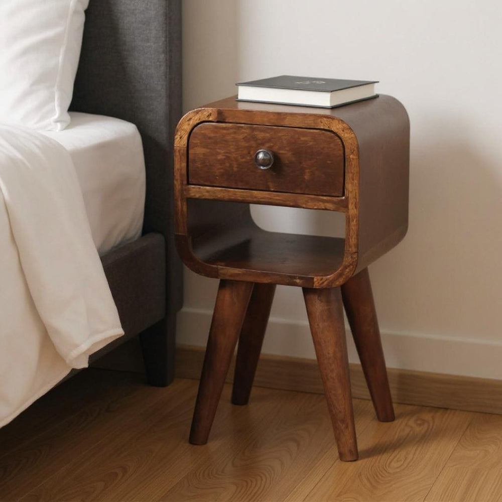 HomeRoots 16" Chestnut Solid Wood Nightstand - Handcrafted Compact Storage Table for Modern Decor Styles 651570