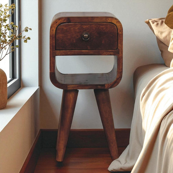 HomeRoots 16" Chestnut Solid Wood Nightstand - Handcrafted Compact Storage Table for Modern Decor Styles 651570