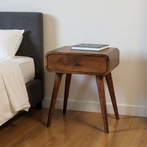 HomeRoots 22" Chestnut Solid Wood Nightstand - Handcrafted Compact End Table with Stylish Curved Edges & Storage 651571