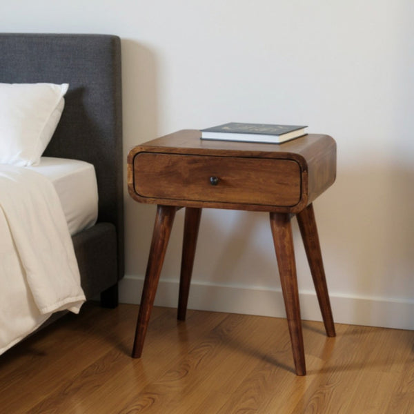 HomeRoots 22" Chestnut Solid Wood Nightstand - Handcrafted Compact End Table with Stylish Curved Edges & Storage 651571