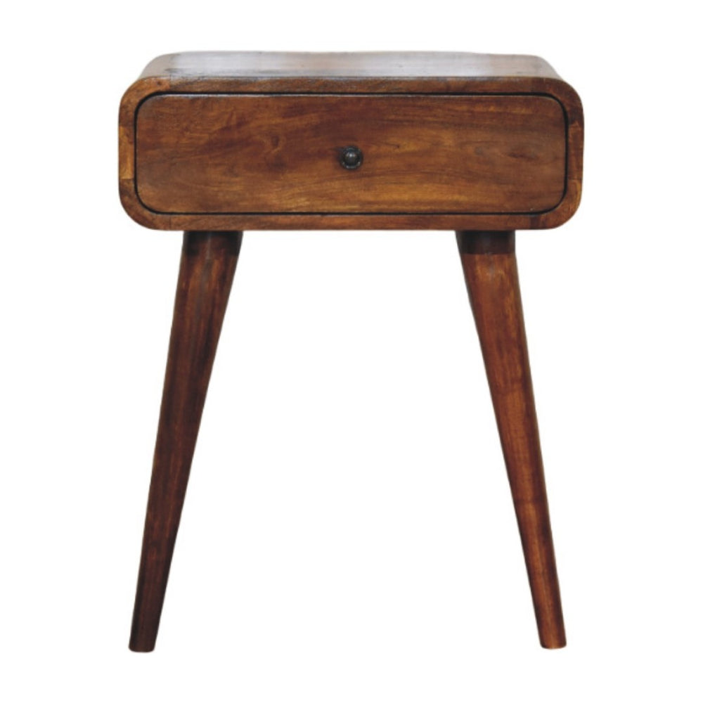 HomeRoots 22" Chestnut Solid Wood Nightstand - Handcrafted Compact End Table with Stylish Curved Edges & Storage 651571