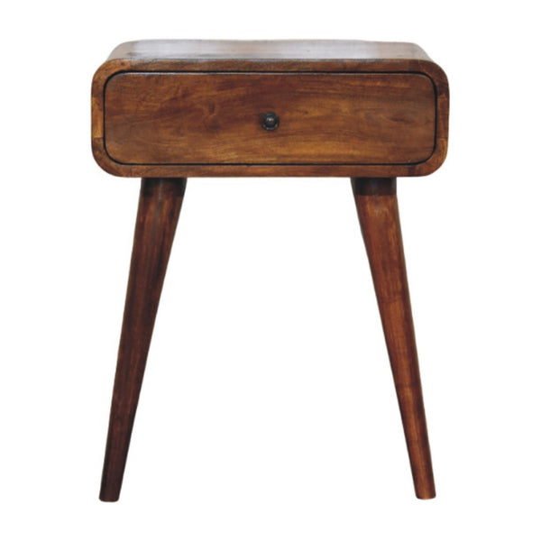 HomeRoots 22" Chestnut Solid Wood Nightstand - Handcrafted Compact End Table with Stylish Curved Edges & Storage 651571