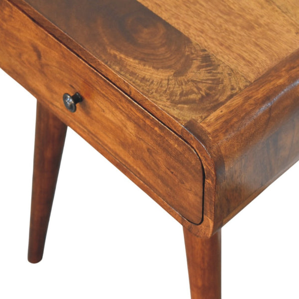 HomeRoots 22" Chestnut Solid Wood Nightstand - Handcrafted Compact End Table with Stylish Curved Edges & Storage 651571
