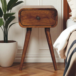 HomeRoots 19" Chestnut Nightstand - Handcrafted Solid Mango Wood with Curved Edges & Sleek Storage Drawer 651573