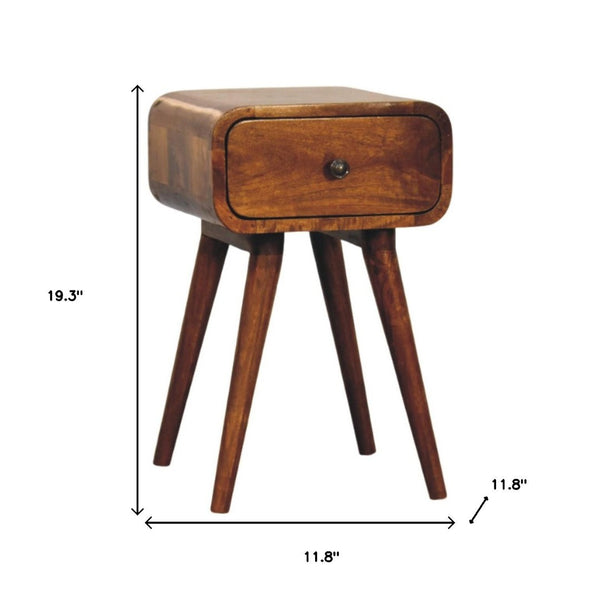 HomeRoots 19" Chestnut Nightstand - Handcrafted Solid Mango Wood with Curved Edges & Sleek Storage Drawer 651573