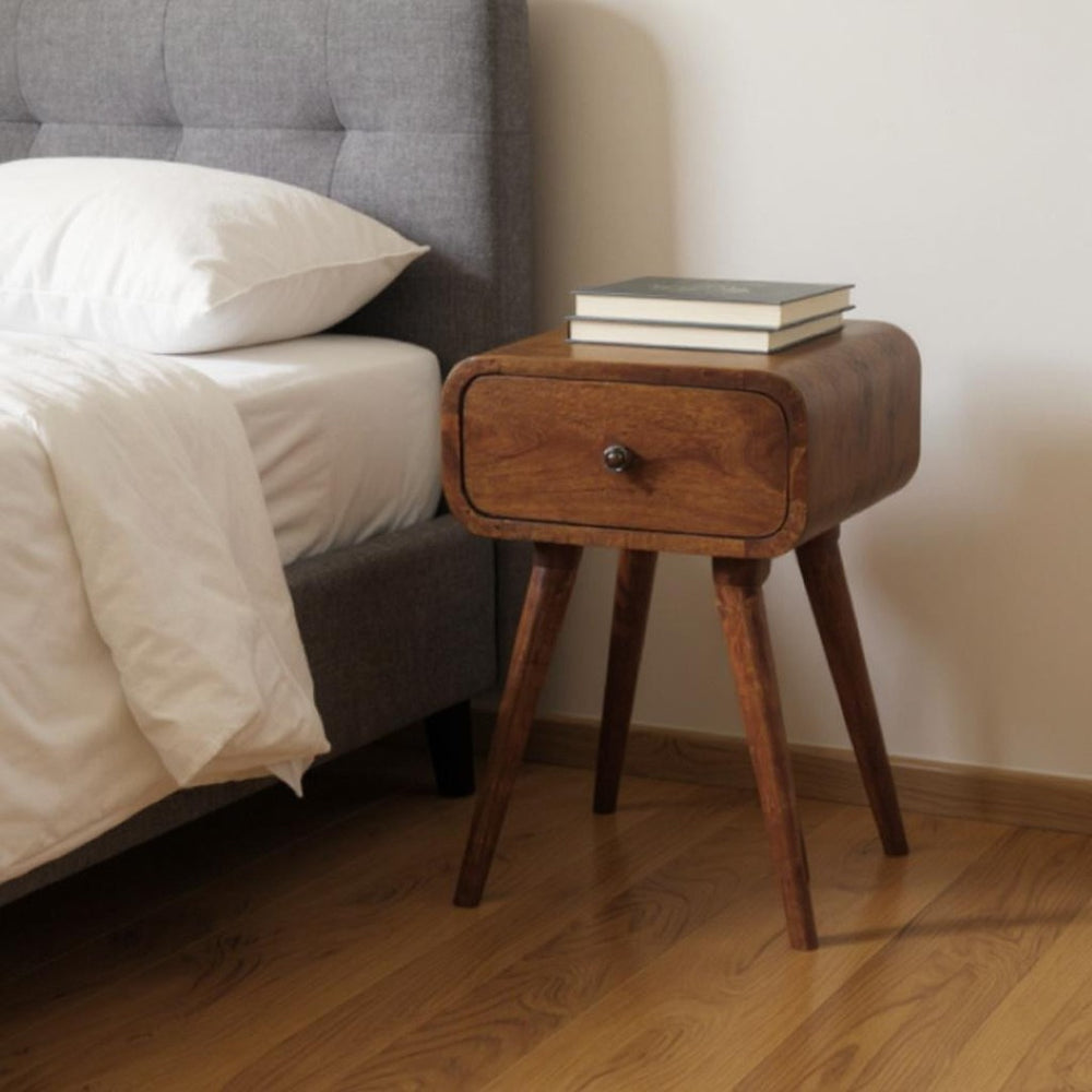 HomeRoots 19" Chestnut Nightstand - Handcrafted Solid Mango Wood with Curved Edges & Sleek Storage Drawer 651573