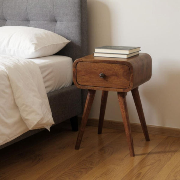 HomeRoots 19" Chestnut Nightstand - Handcrafted Solid Mango Wood with Curved Edges & Sleek Storage Drawer 651573