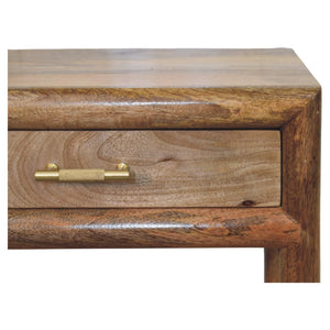 HomeRoots 20" Handcrafted Light Brown Mango Wood Nightstand with Woven Leather Shelf & Brass Accents 651574