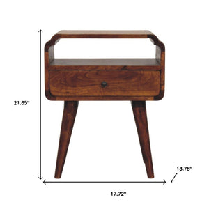 HomeRoots 22" Elegant Chestnut Solid Wood Nightstand with Drawer & Shelf - Modern Vintage Design for Any Room 651575
