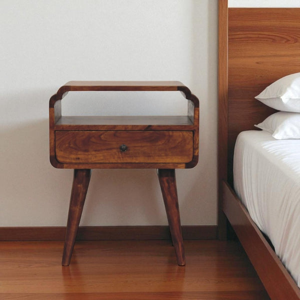 HomeRoots 22" Elegant Chestnut Solid Wood Nightstand with Drawer & Shelf - Modern Vintage Design for Any Room 651575