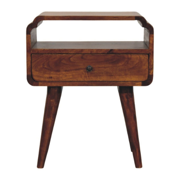 HomeRoots 22" Elegant Chestnut Solid Wood Nightstand with Drawer & Shelf - Modern Vintage Design for Any Room 651575