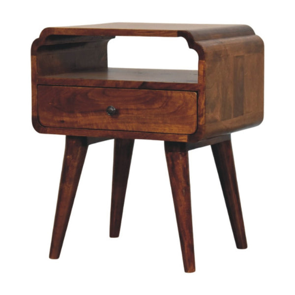 HomeRoots 22" Elegant Chestnut Solid Wood Nightstand with Drawer & Shelf - Modern Vintage Design for Any Room 651575