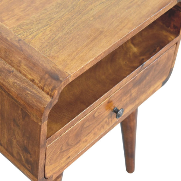 HomeRoots 22" Elegant Chestnut Solid Wood Nightstand with Drawer & Shelf - Modern Vintage Design for Any Room 651575