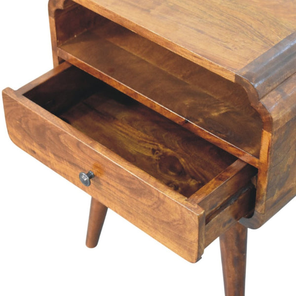 HomeRoots 22" Elegant Chestnut Solid Wood Nightstand with Drawer & Shelf - Modern Vintage Design for Any Room 651575