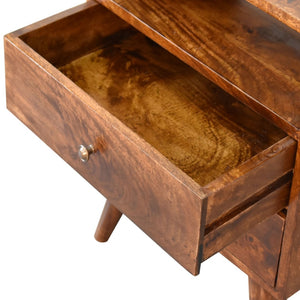 HomeRoots 24" Chestnut Solid Wood Nightstand with Two Drawers & Open Shelf for Stylish Bedroom Storage Solutions 651576