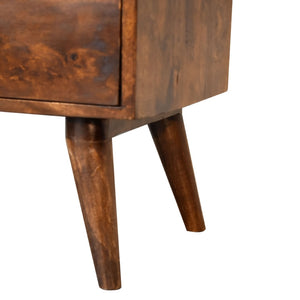 HomeRoots 24" Chestnut Solid Wood Nightstand with Two Drawers & Open Shelf for Stylish Bedroom Storage Solutions 651576