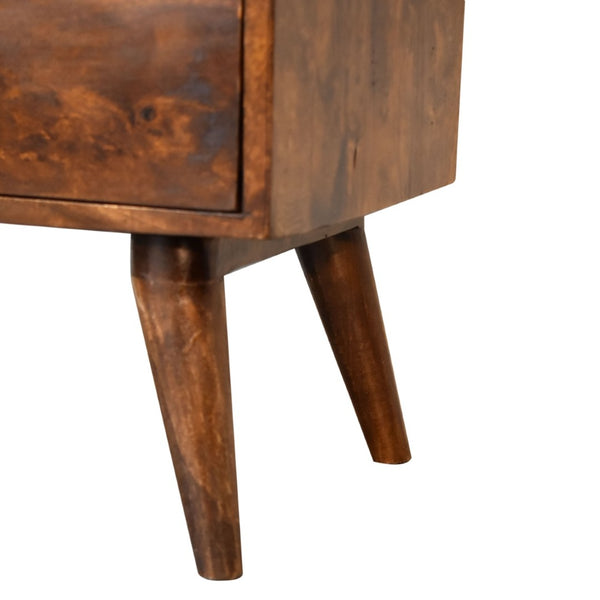 HomeRoots 24" Chestnut Solid Wood Nightstand with Two Drawers & Open Shelf for Stylish Bedroom Storage Solutions 651576