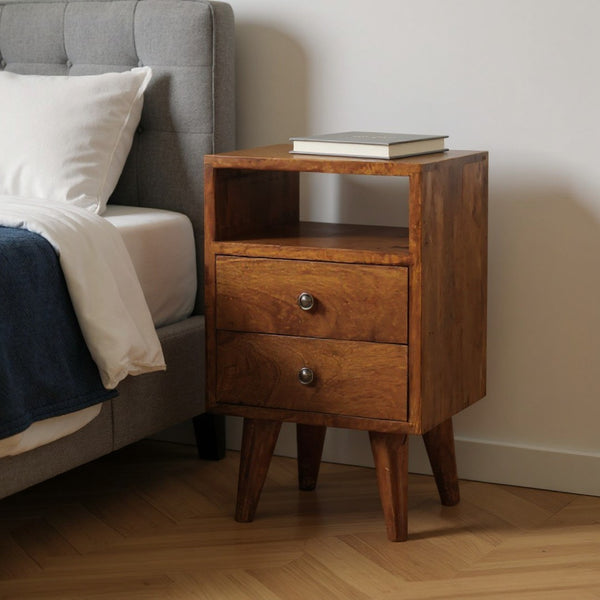 HomeRoots 20" Solid Wood Nightstand with Two Drawers - Modern Design, Compact, Versatile & Ready to Use! 651577