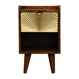HomeRoots 20" Hand-Carved Chestnut Nightstand with Gold Geometric Accents - Stylish Storage for Any Space 651578