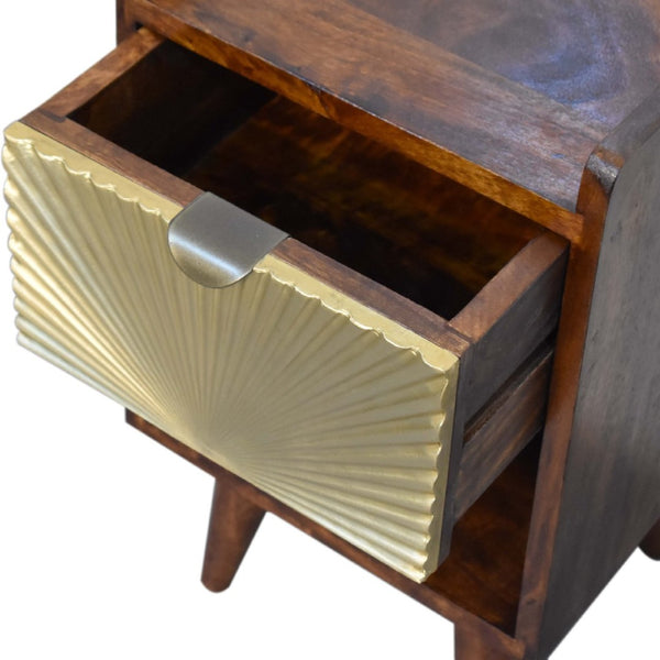 HomeRoots 20" Hand-Carved Chestnut Nightstand with Gold Geometric Accents - Stylish Storage for Any Space 651578