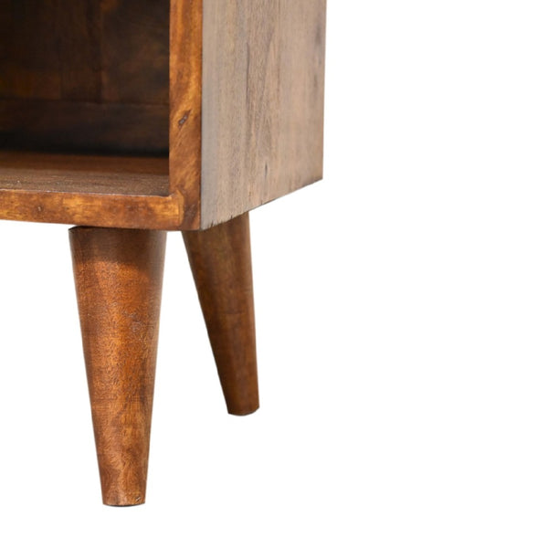 HomeRoots 20" Hand-Carved Chestnut Nightstand with Gold Geometric Accents - Stylish Storage for Any Space 651578