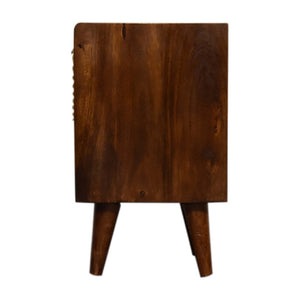 HomeRoots 20" Hand-Carved Chestnut Nightstand with Gold Geometric Accents - Stylish Storage for Any Space 651578