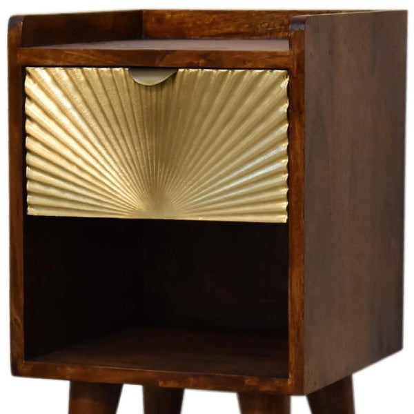 HomeRoots 20" Hand-Carved Chestnut Nightstand with Gold Geometric Accents - Stylish Storage for Any Space 651578