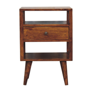 HomeRoots 24" Chestnut Nightstand - Handcrafted Solid Mango Wood Table with Drawer and Open Shelves for Storage 651579
