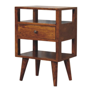 HomeRoots 24" Chestnut Nightstand - Handcrafted Solid Mango Wood Table with Drawer and Open Shelves for Storage 651579