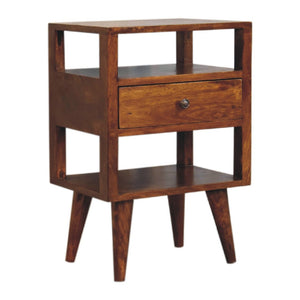 HomeRoots 24" Chestnut Nightstand - Handcrafted Solid Mango Wood Table with Drawer and Open Shelves for Storage 651579