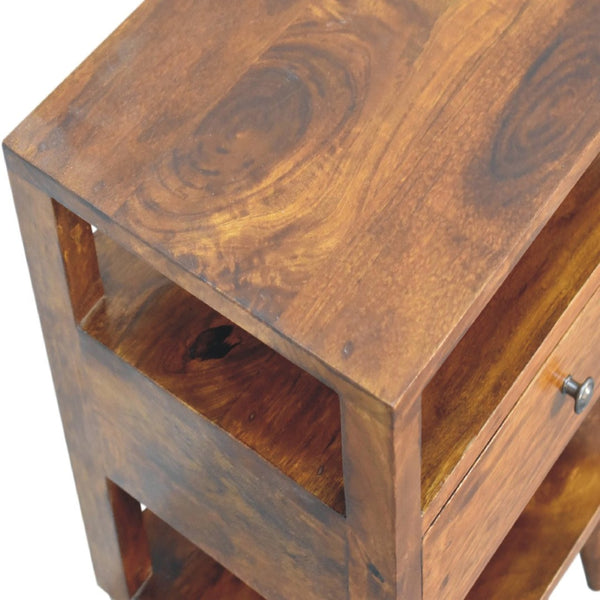 HomeRoots 24" Chestnut Nightstand - Handcrafted Solid Mango Wood Table with Drawer and Open Shelves for Storage 651579