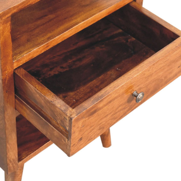 HomeRoots 24" Chestnut Nightstand - Handcrafted Solid Mango Wood Table with Drawer and Open Shelves for Storage 651579