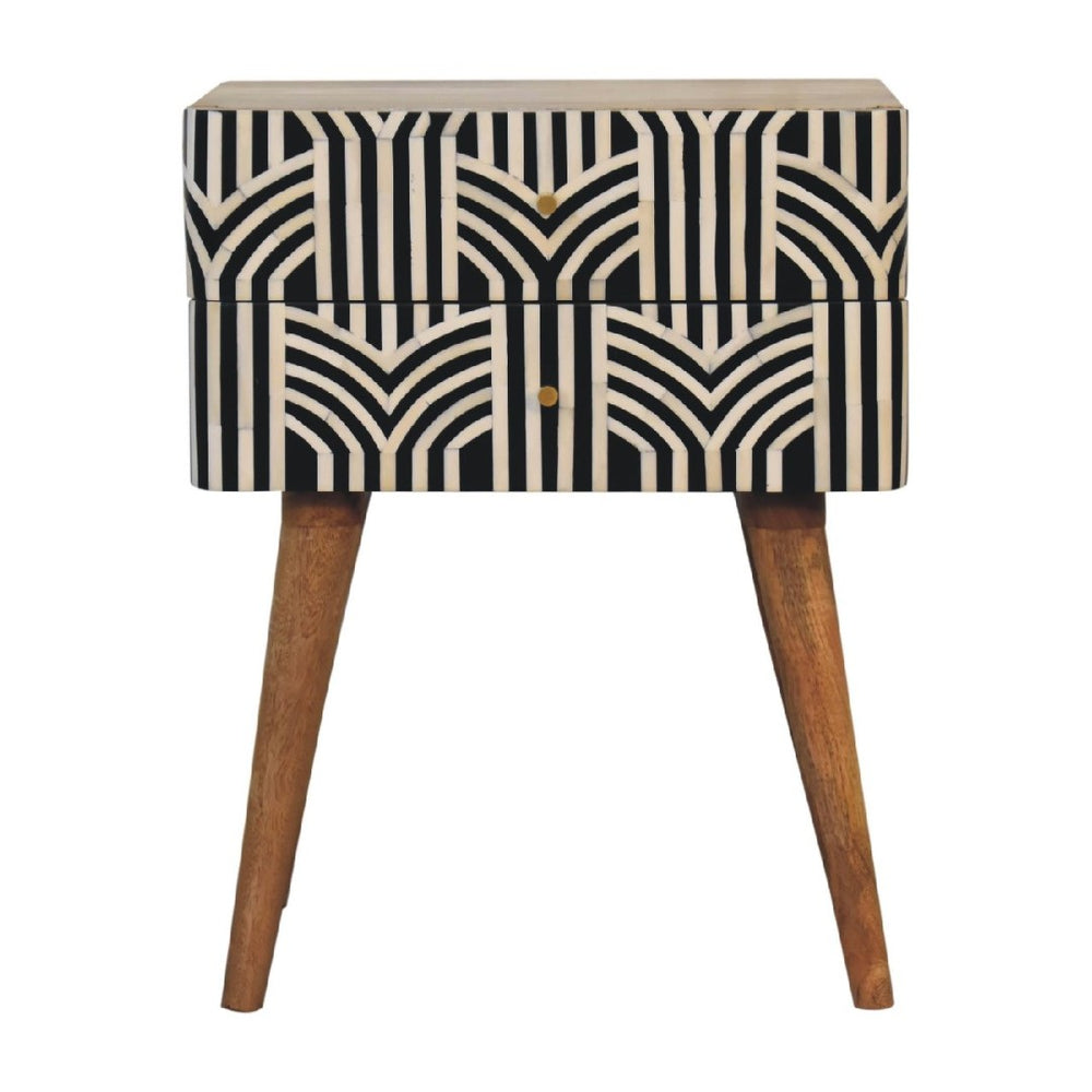 HomeRoots 23" Handcrafted Geometric Bone Inlay Nightstand in Black and Ivory - Stylish Storage Solution for Any Room 651580