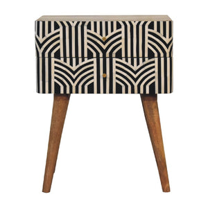 HomeRoots 23" Handcrafted Geometric Bone Inlay Nightstand in Black and Ivory - Stylish Storage Solution for Any Room 651580