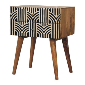 HomeRoots 23" Handcrafted Geometric Bone Inlay Nightstand in Black and Ivory - Stylish Storage Solution for Any Room 651580