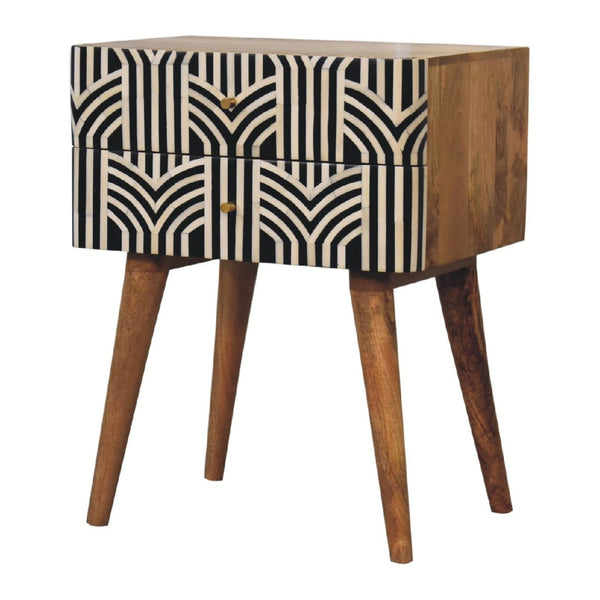 HomeRoots 23" Handcrafted Geometric Bone Inlay Nightstand in Black and Ivory - Stylish Storage Solution for Any Room 651580