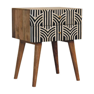 HomeRoots 23" Handcrafted Geometric Bone Inlay Nightstand in Black and Ivory - Stylish Storage Solution for Any Room 651580