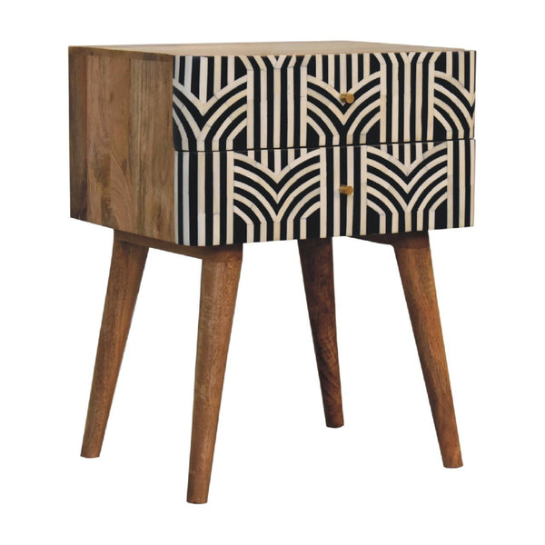 HomeRoots 23" Handcrafted Geometric Bone Inlay Nightstand in Black and Ivory - Stylish Storage Solution for Any Room 651580