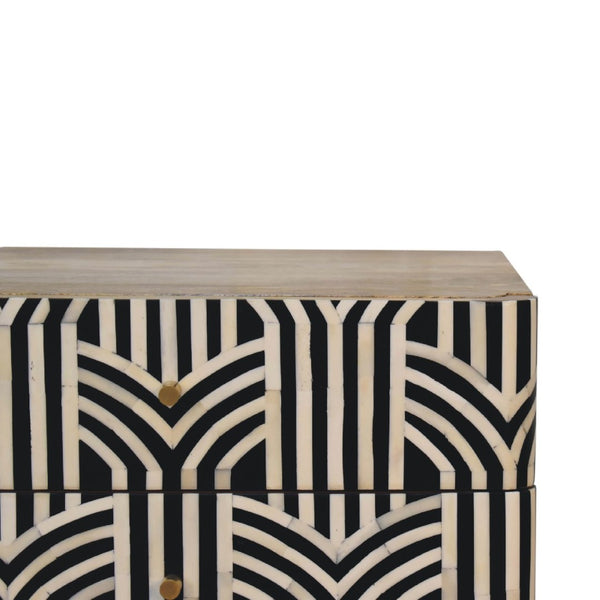 HomeRoots 23" Handcrafted Geometric Bone Inlay Nightstand in Black and Ivory - Stylish Storage Solution for Any Room 651580