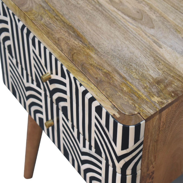 HomeRoots 23" Handcrafted Geometric Bone Inlay Nightstand in Black and Ivory - Stylish Storage Solution for Any Room 651580