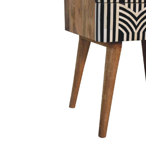 HomeRoots 23" Handcrafted Geometric Bone Inlay Nightstand in Black and Ivory - Stylish Storage Solution for Any Room 651580