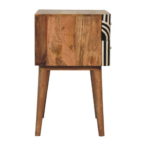 HomeRoots 23" Handcrafted Geometric Bone Inlay Nightstand in Black and Ivory - Stylish Storage Solution for Any Room 651580