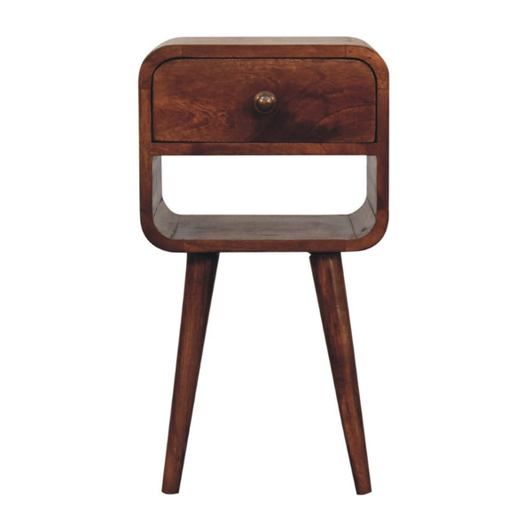 HomeRoots 22" Dark Brown Solid Wood Nightstand - Modern Curved Square Design with Storage for Any Space 651582
