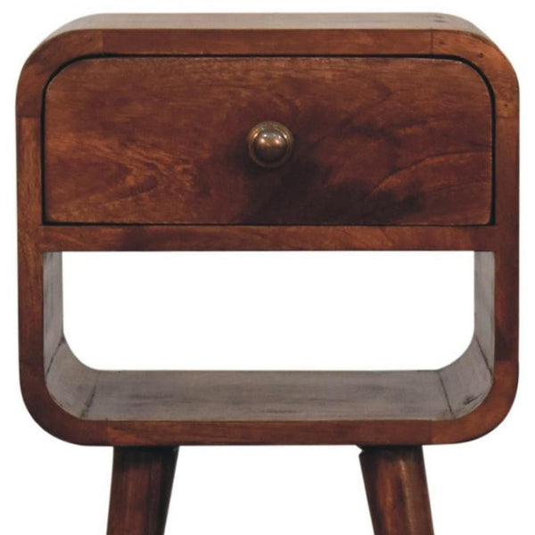 HomeRoots 22" Dark Brown Solid Wood Nightstand - Modern Curved Square Design with Storage for Any Space 651582
