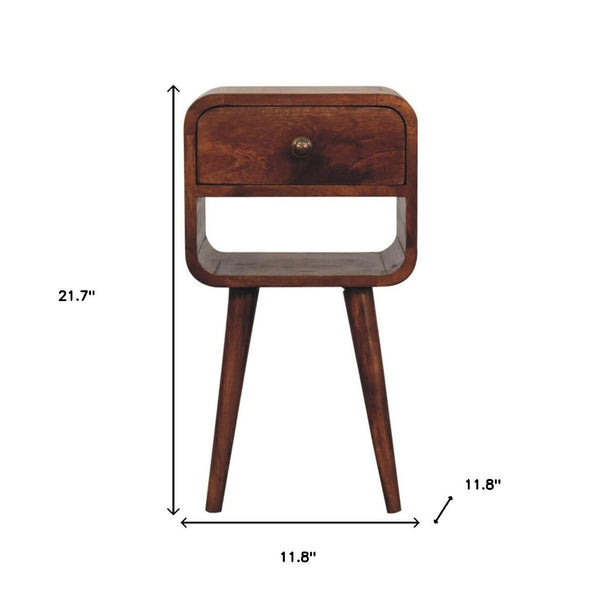 HomeRoots 22" Dark Brown Solid Wood Nightstand - Modern Curved Square Design with Storage for Any Space 651582