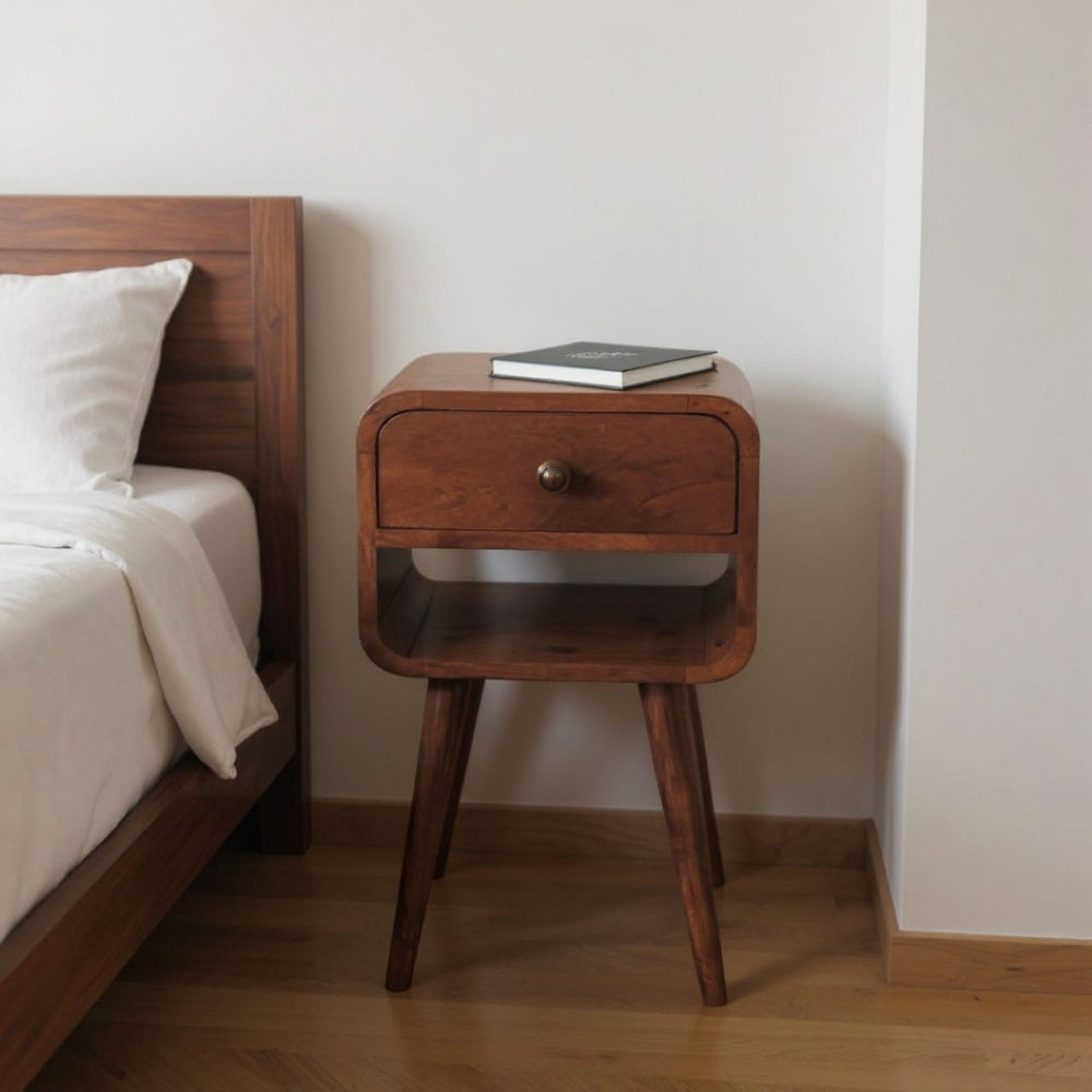 HomeRoots 22" Dark Brown Solid Wood Nightstand - Modern Curved Square Design with Storage for Any Space 651582