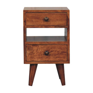 HomeRoots 20" Brown Solid Wood Nightstand with Two Drawers – Handcrafted Mango Wood, Rustic-Modern Design 651583