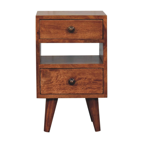 HomeRoots 20" Brown Solid Wood Nightstand with Two Drawers – Handcrafted Mango Wood, Rustic-Modern Design 651583