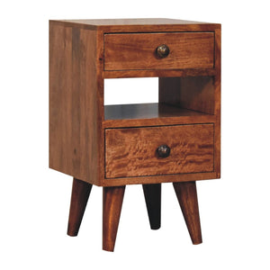 HomeRoots 20" Brown Solid Wood Nightstand with Two Drawers – Handcrafted Mango Wood, Rustic-Modern Design 651583